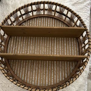 Boho wicker two tier wall shelf.